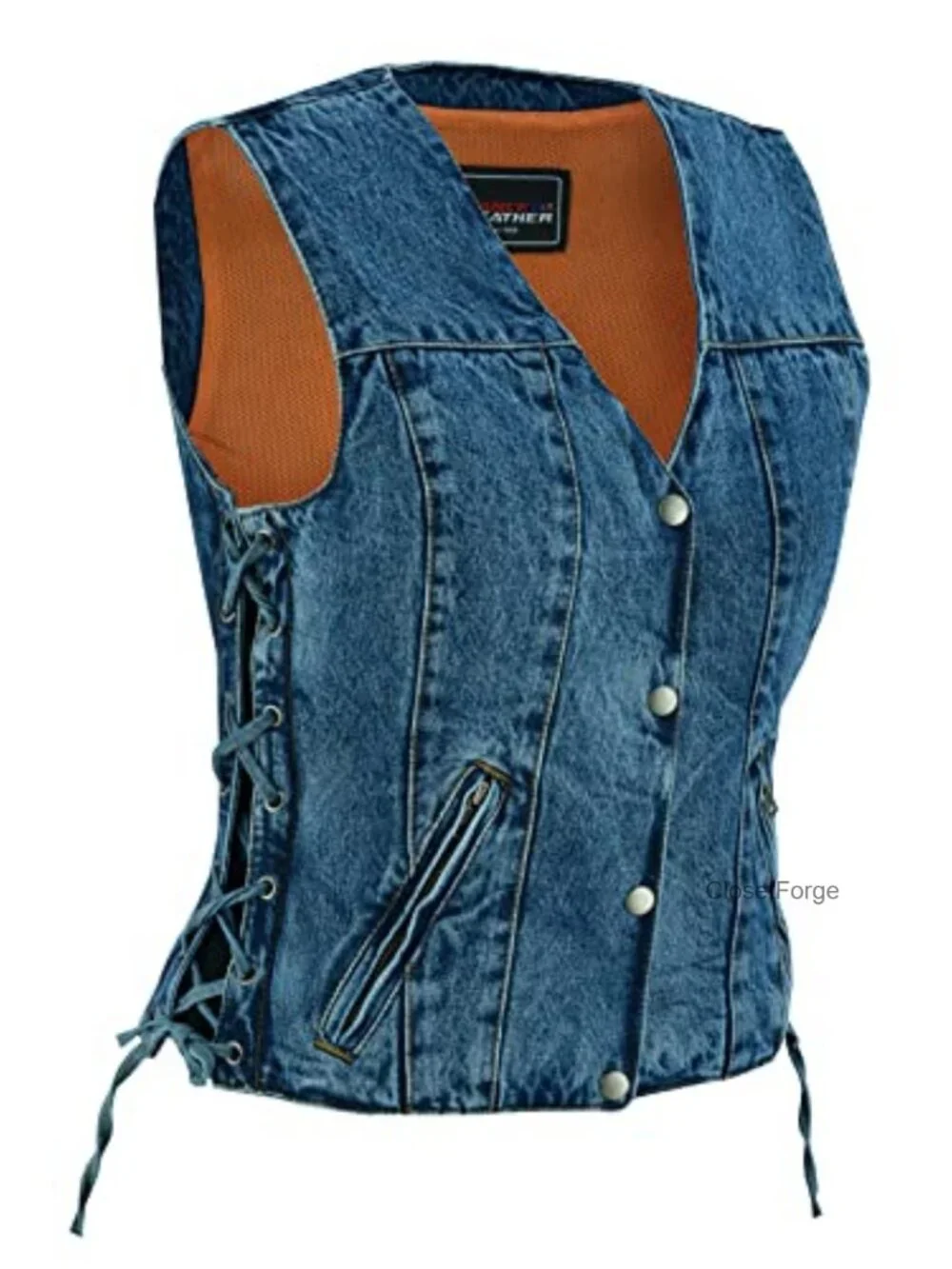 Classic Biker Vest, Denim Motorcycle Vest, Sleeveless, Snap Front, Side Laces,